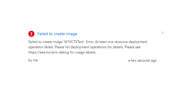 Azure Portal Image upload creation error