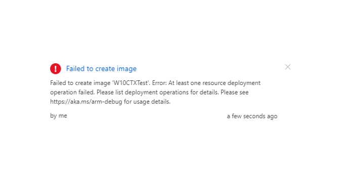 Azure Portal Image upload creation error