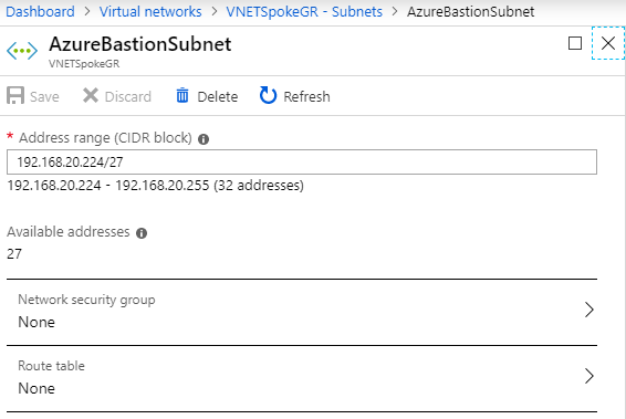 Azure Bastion - Add Subnet to VNET