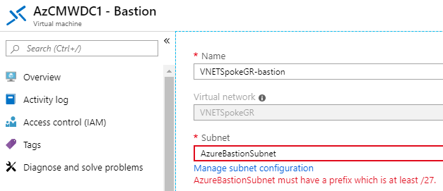 Azure Bastion - Add subnet to VNET prefix