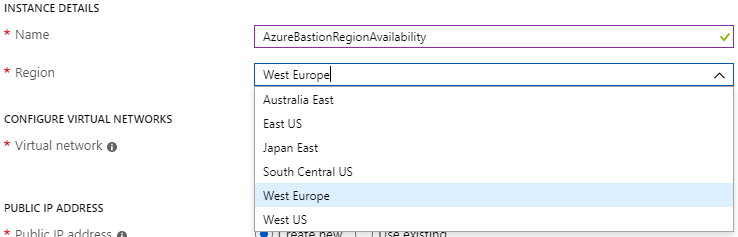 Azure Bastion Region availability