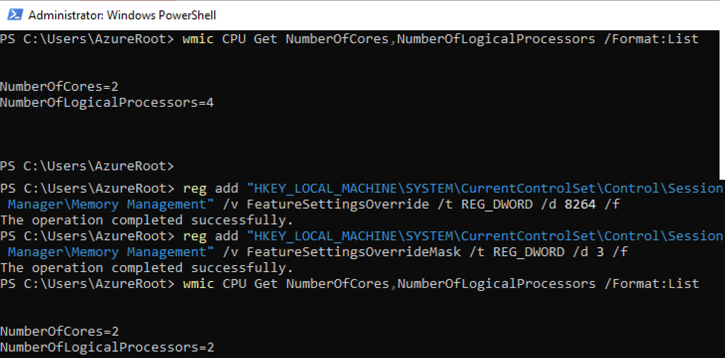 Simple Steps to deactive Hyper-threading in Azure VMs via registry settings