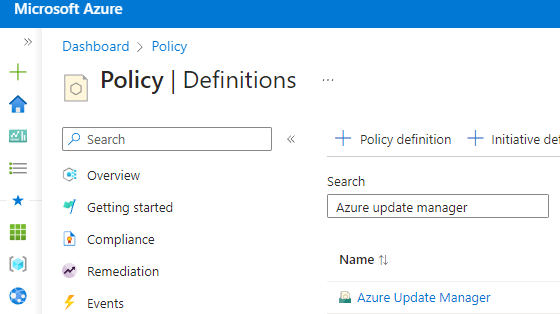 Azure Update Manager - Create Azure policy initiative
